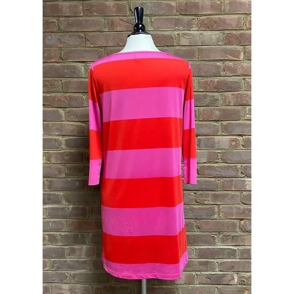 Mud Pie Red & Pink Stripe 3/4 Sleeve Crew Neck Dress Size Medium NWOT - Picture 5 of 8